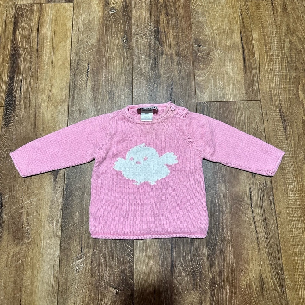Pink Baby Sweater with Cute Bird Design 6-12 months cotton